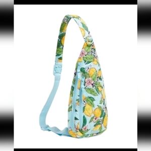 Vera Bradley Blue And Yellow Lighten Up Essentials Lemon Grove Sling Bag